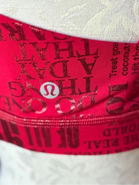 Lululemon Red Foil Sports Bralette with Various Text Size 12 - Picture 4 of 7